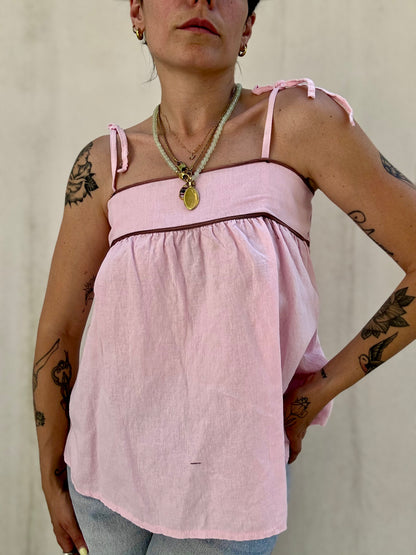 Top Rosa misto lino