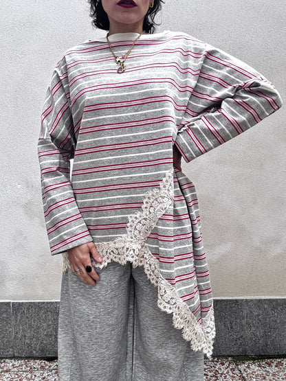 Maglia a righe con pizzo Grigio