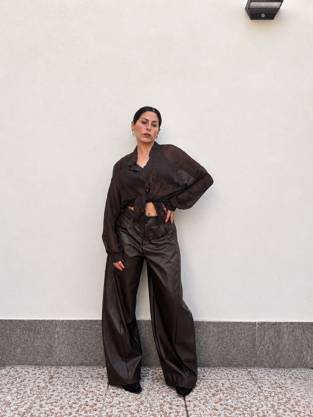 Pantalone Balloon ecopelle Marrone