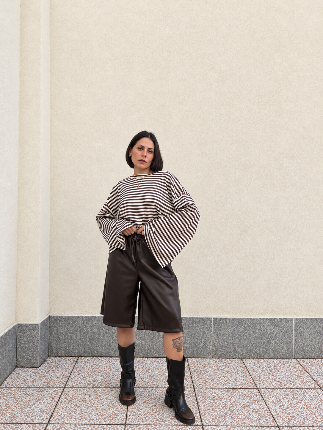 Maglia Manica ampia Righe Bianco&marrone