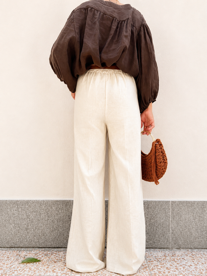 Pantalone misto lino con cintura