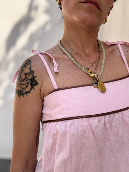 Top Rosa misto lino