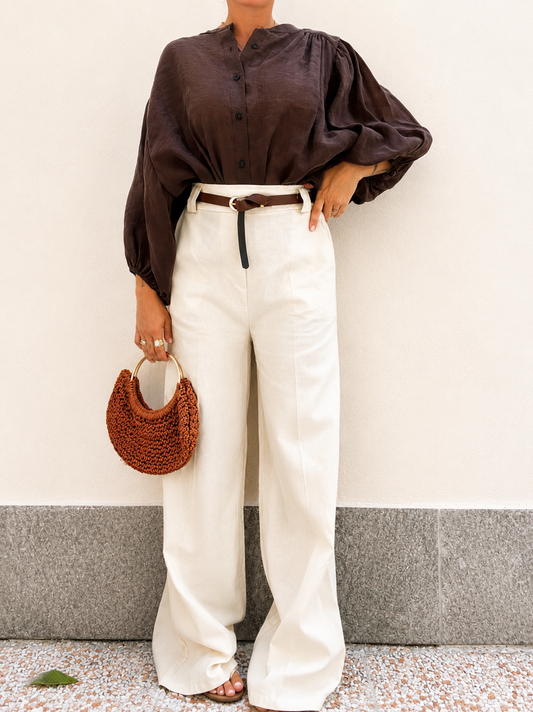 Pantalone misto lino con cintura