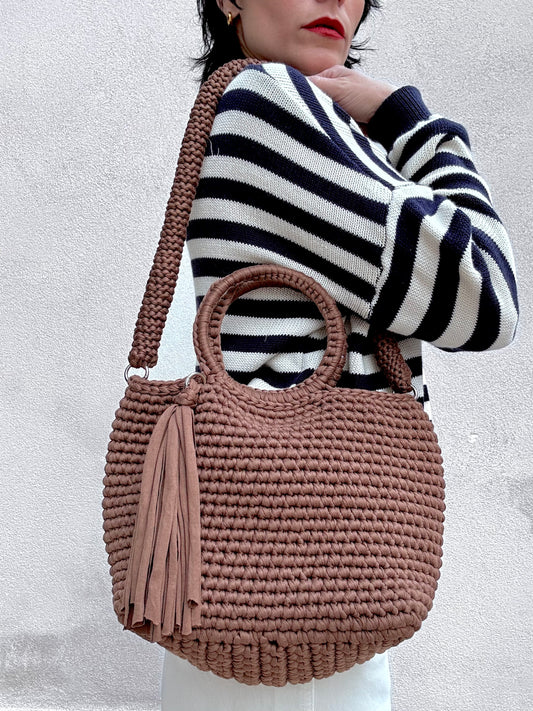 Noah Maxi Borsa manico tondo Marrone