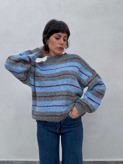 Maglioncino rigato manica a sbuffo