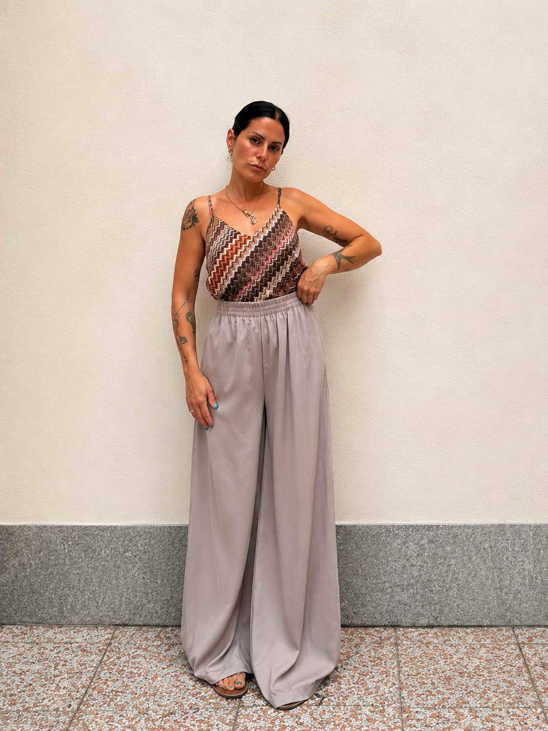 Pantalone Lady misto lino Tortora