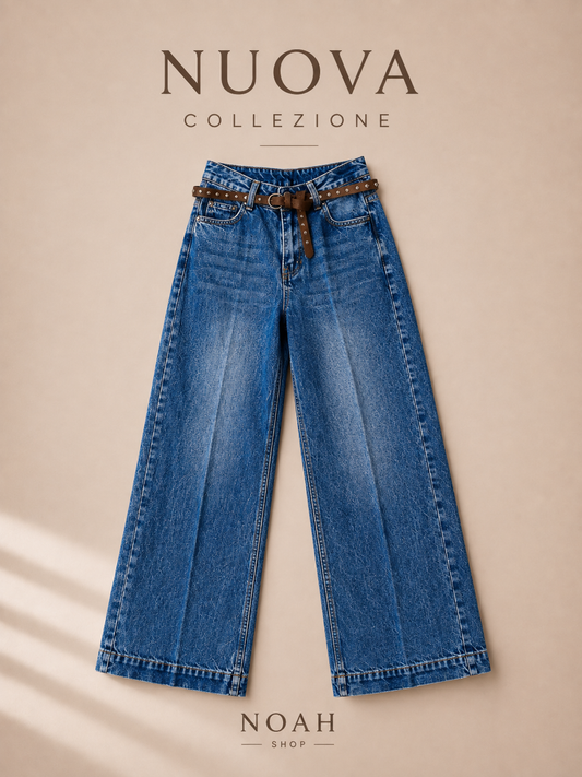 Denim palazzo con cinitura