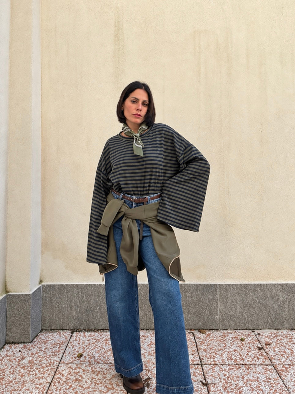 Maglia manica ampia Righe Blu&verdone