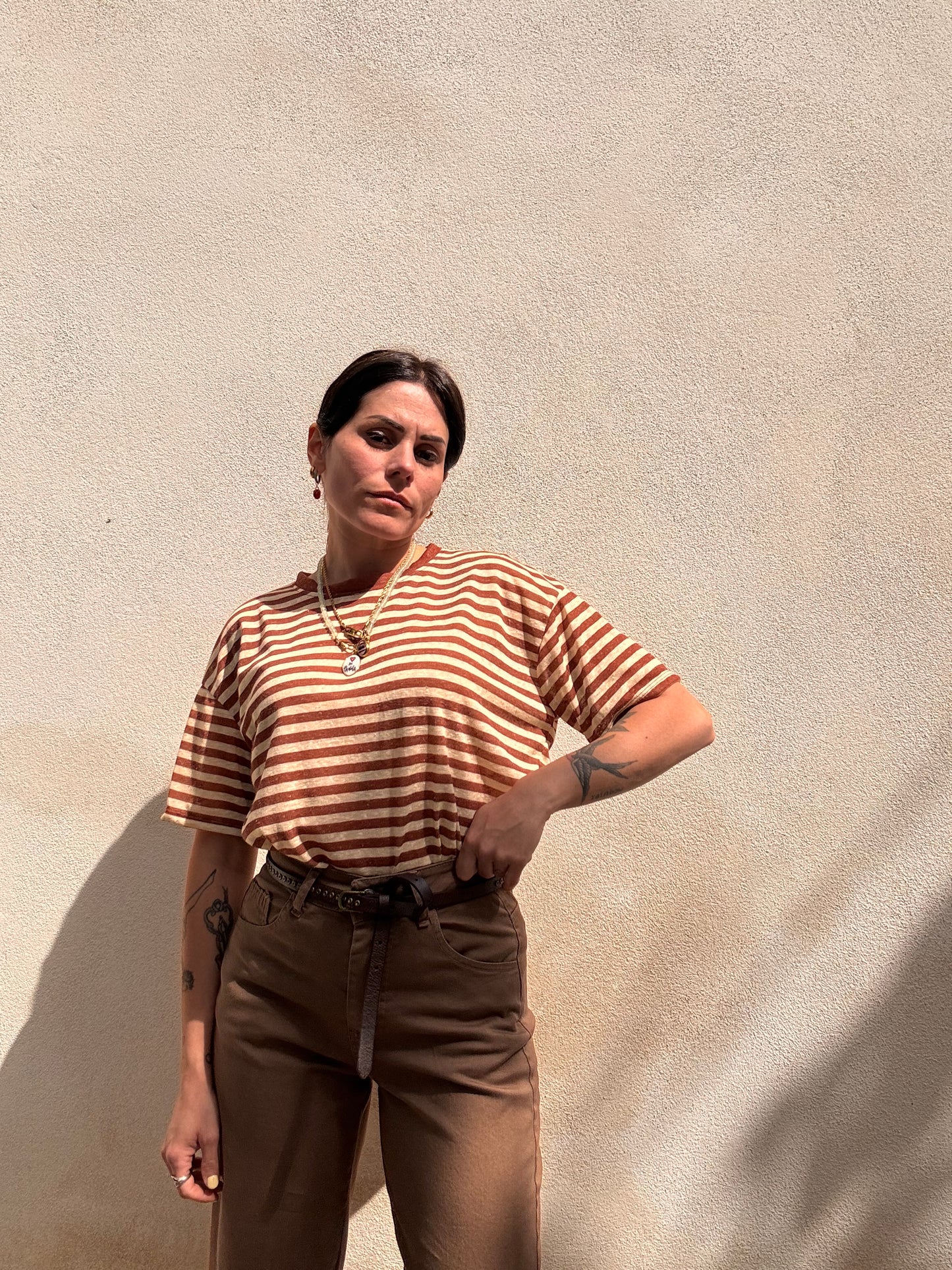 T-shirt misto Lino a righe