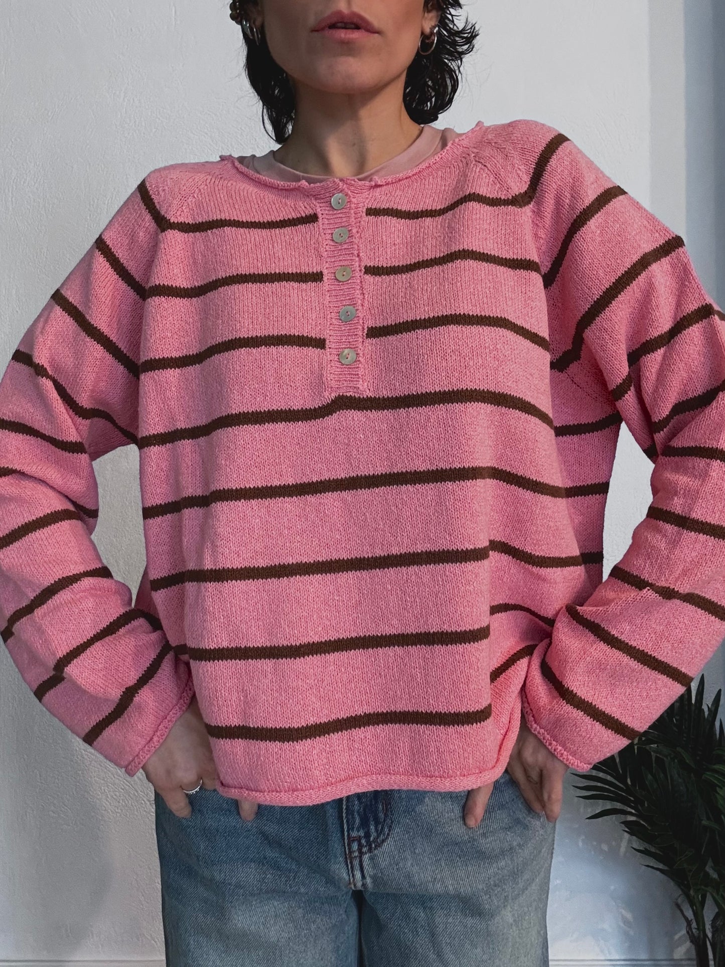 Maglia a righe con bottoni Rosa
