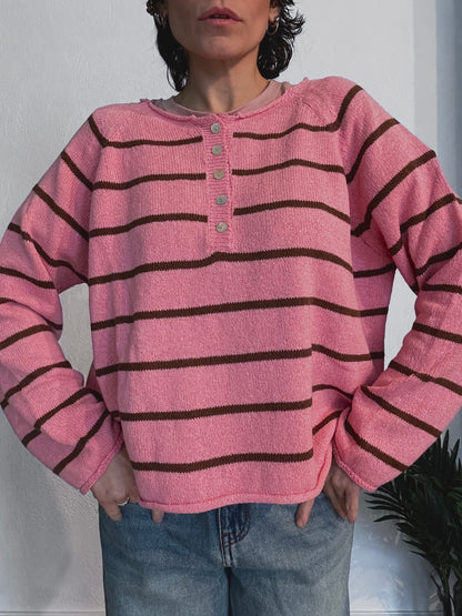 Maglia a righe con bottoni Rosa
