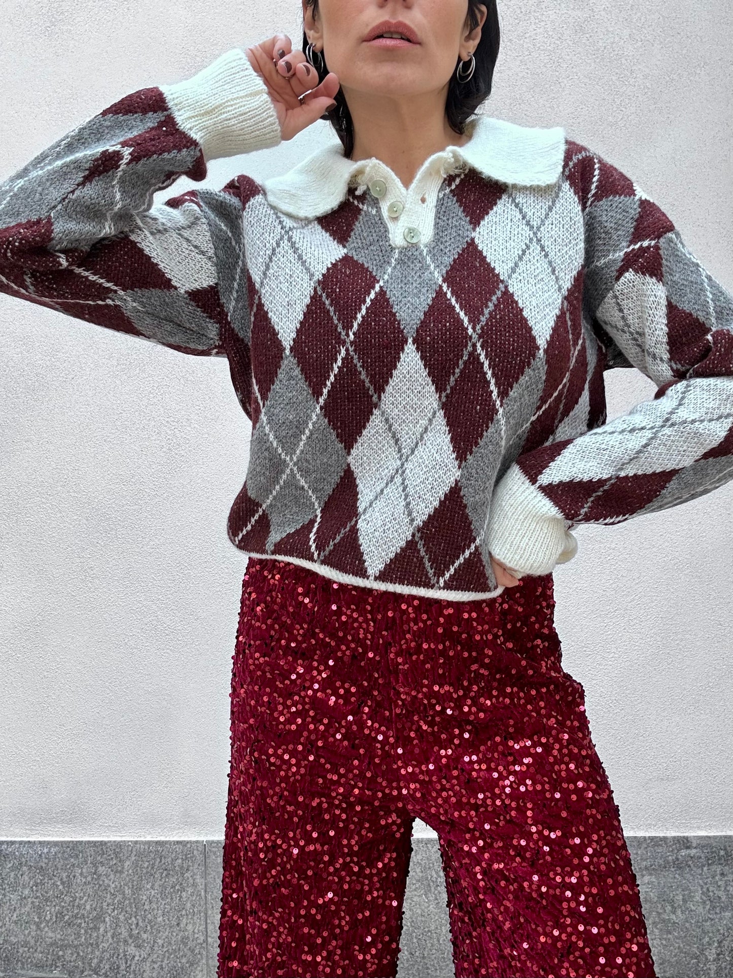 Maglione Rombi bordeaux