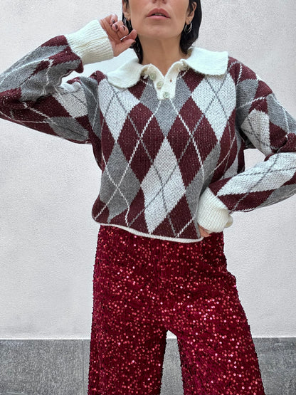 Maglione Rombi bordeaux