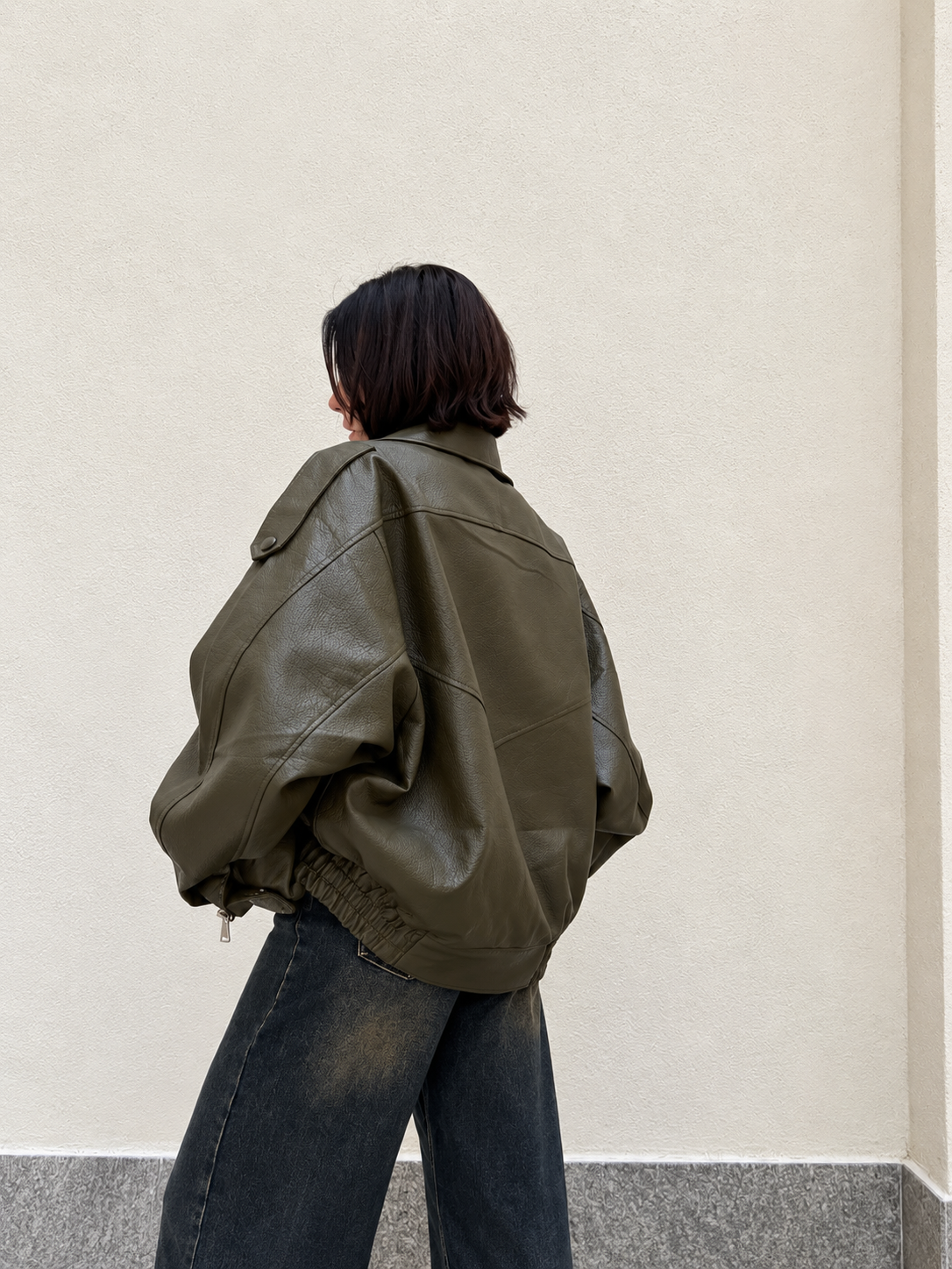 Giacca Pelle martellata  Oversize verde