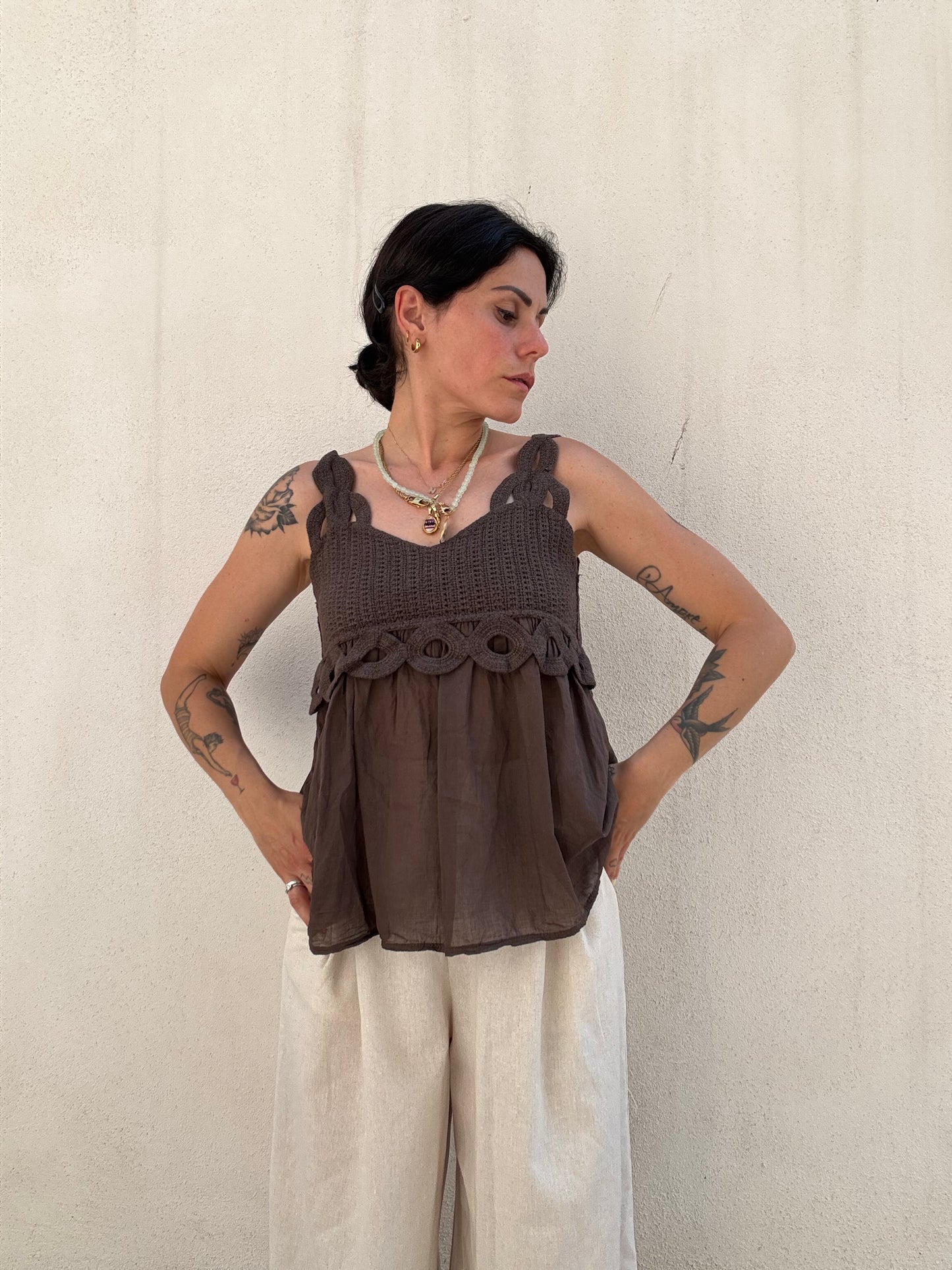 Top Crochet Boho Cioccolato