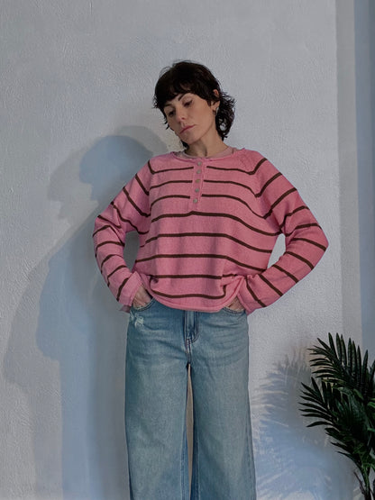 Maglia a righe con bottoni Rosa