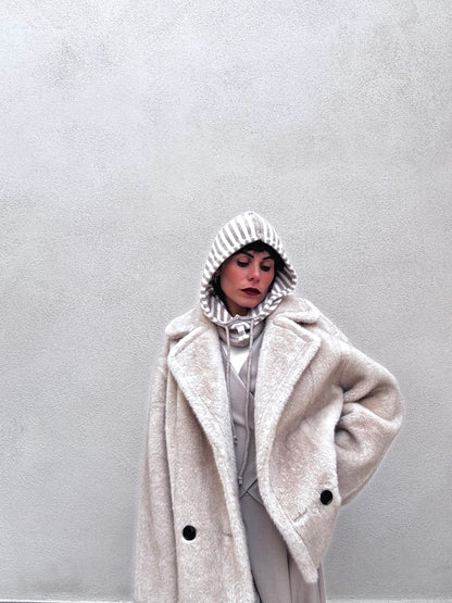 Balaclava misto cachemire righe panna & beige