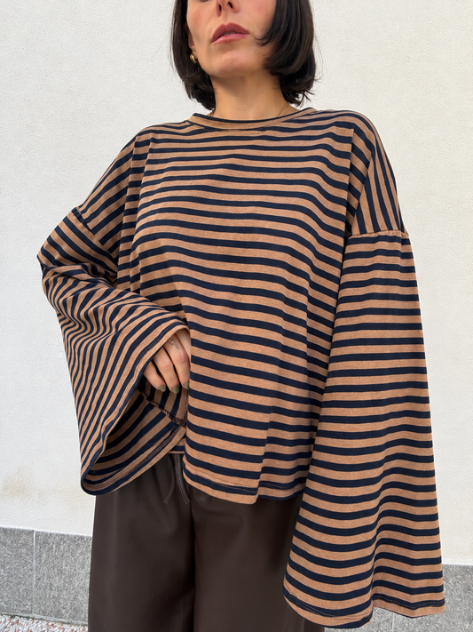 Maglia manica ampia Righe Blu&cammello
