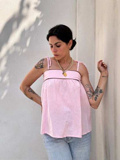Top Rosa misto lino