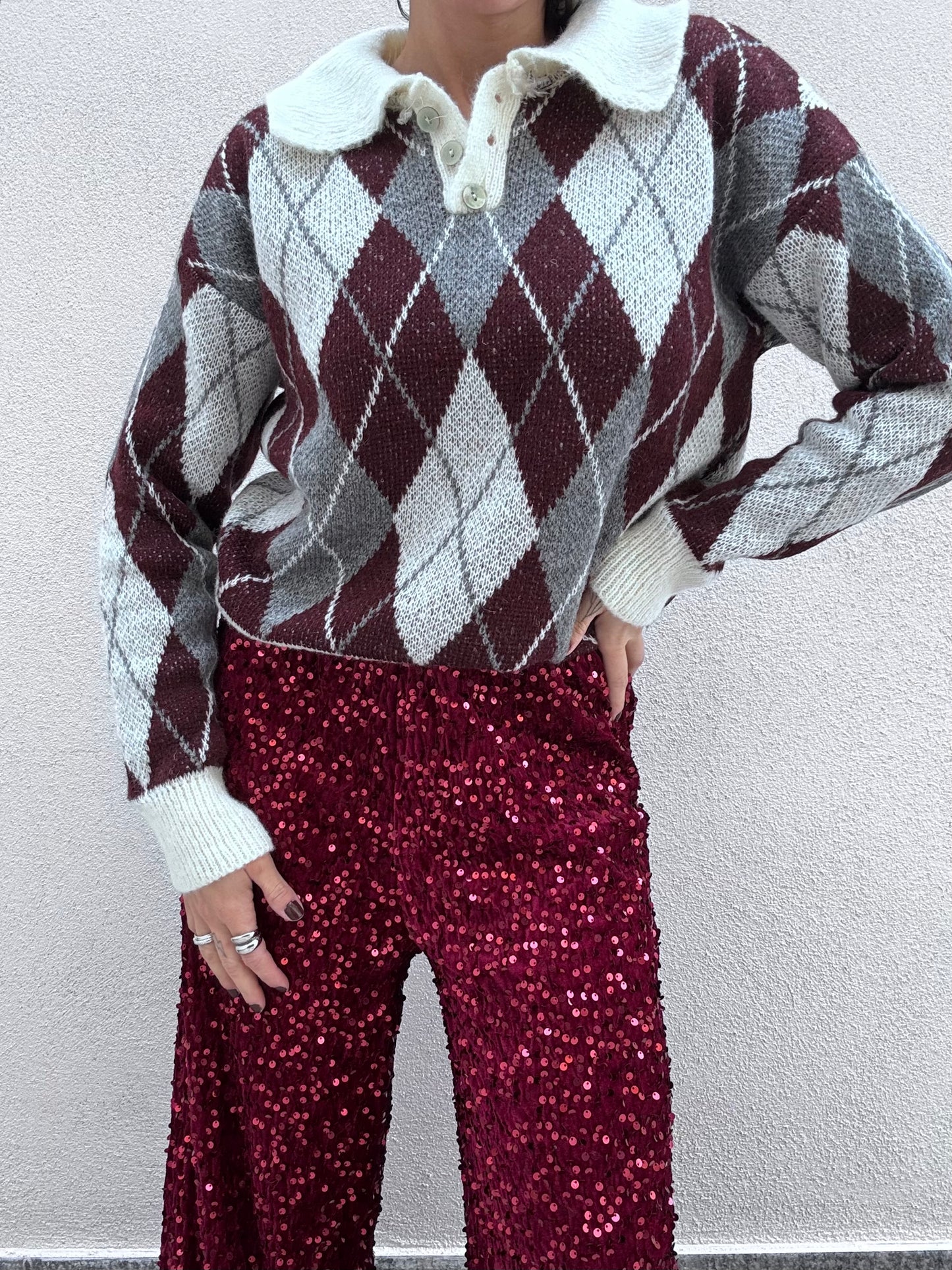 Maglione Rombi bordeaux