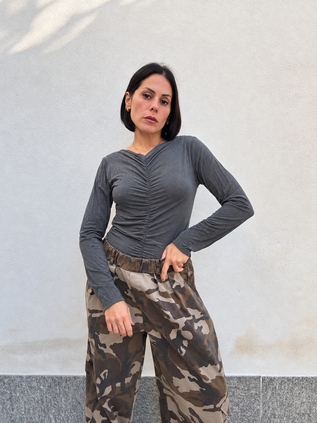 Maglia Cachemire Arricciata Grigio