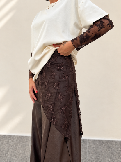 Maglia in tulle ricamata Marrone