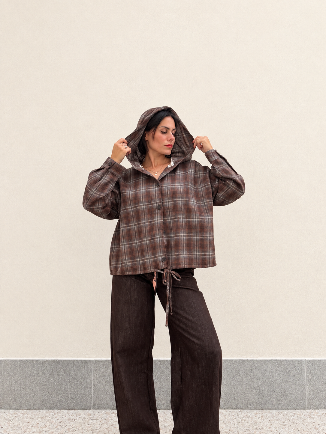 Camicia con cappuccio Check