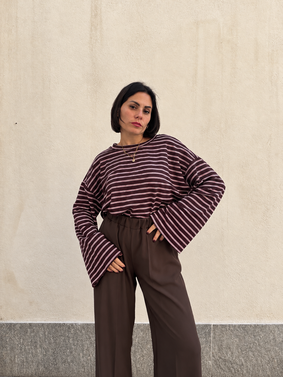 Maglia oversize rigata Chocolate & Pink