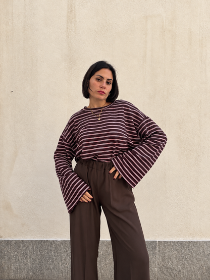 Maglia oversize rigata Chocolate & Pink