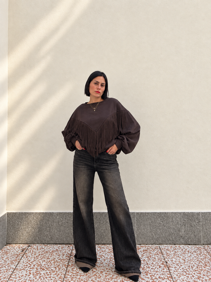 Felpa Frange Western Marrone