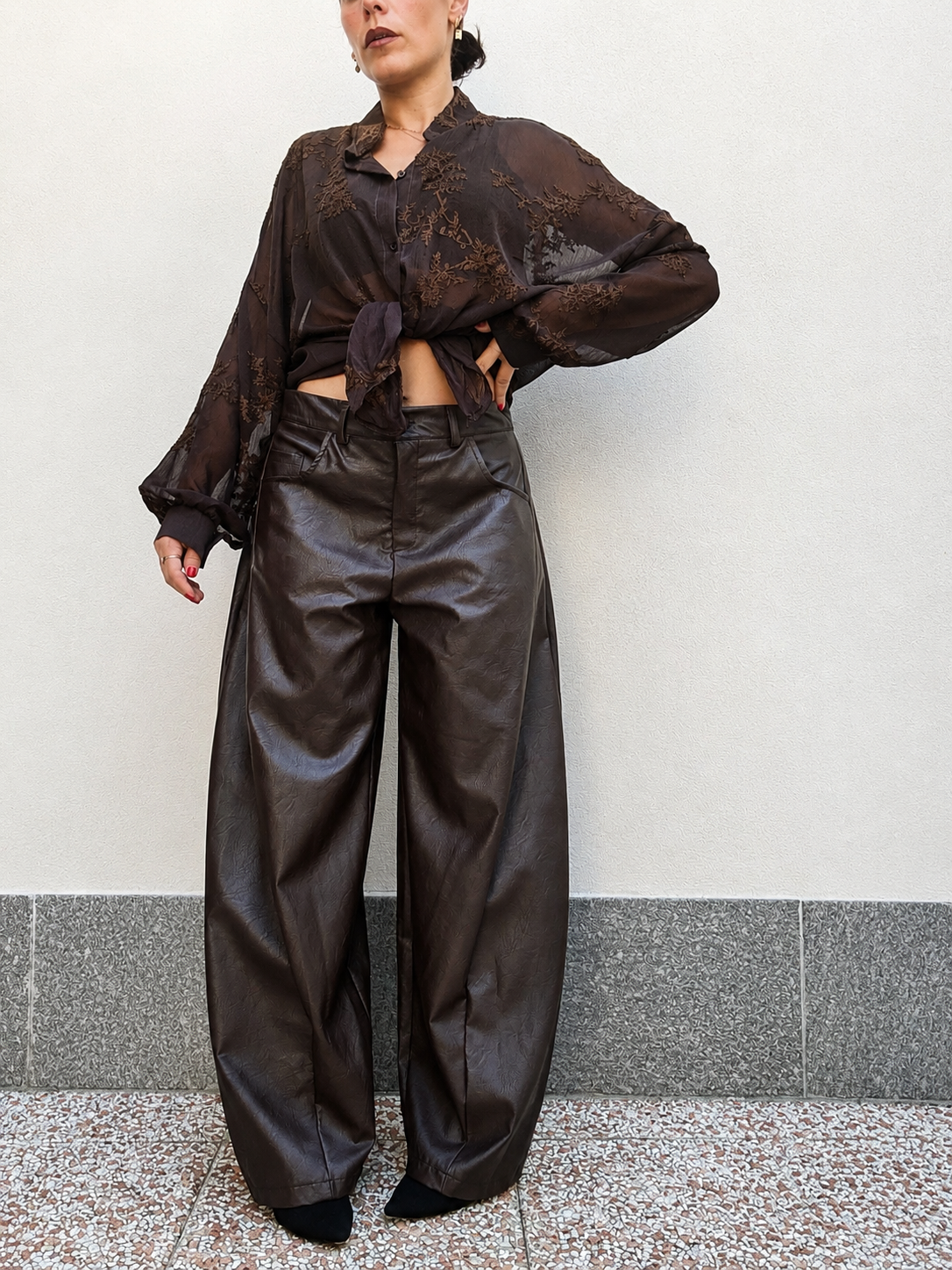 Pantalone Balloon ecopelle Marrone