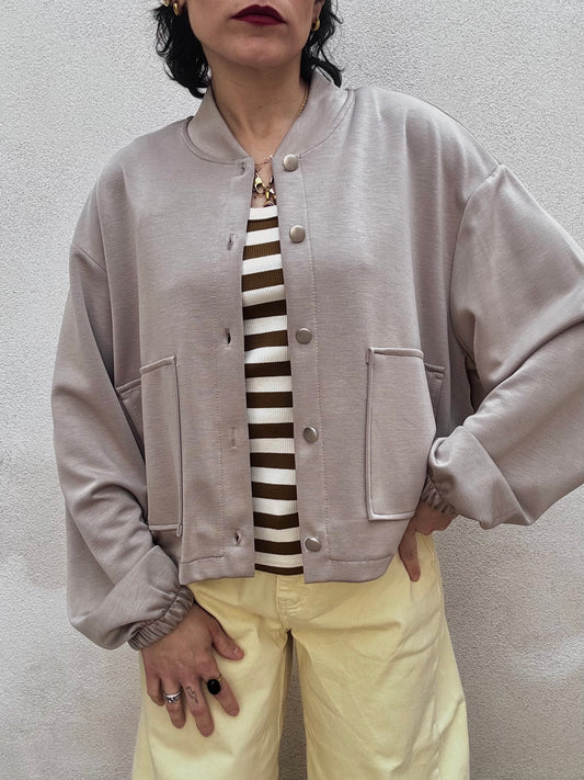 Bomber in scuba con tasche Tortora