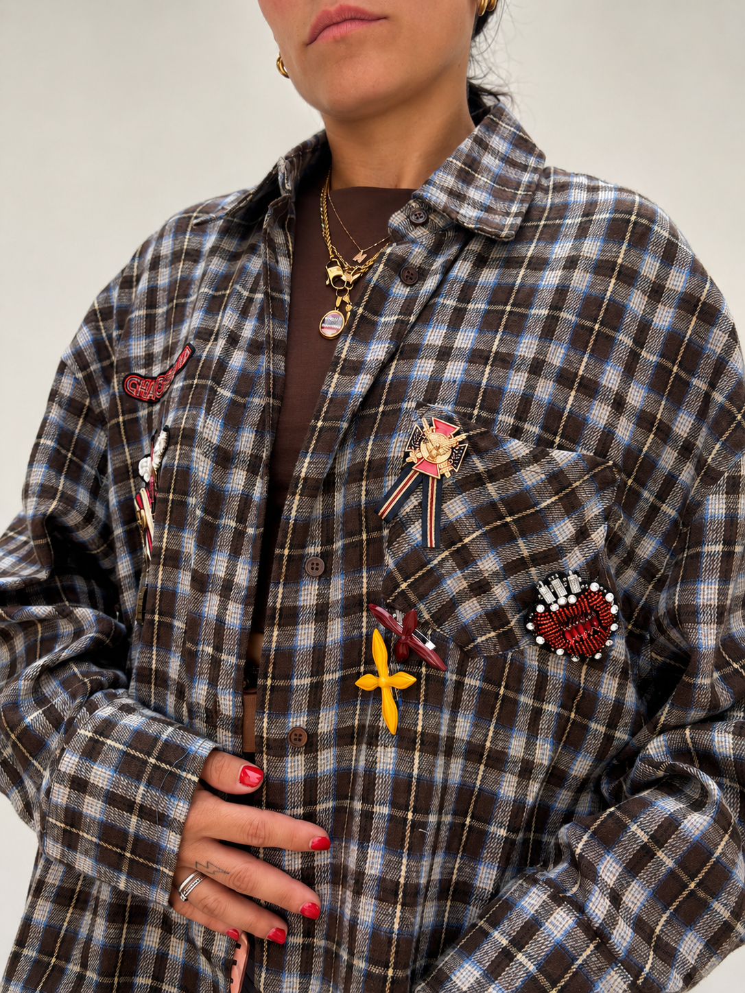 Camicia Tartan Charms Marrone