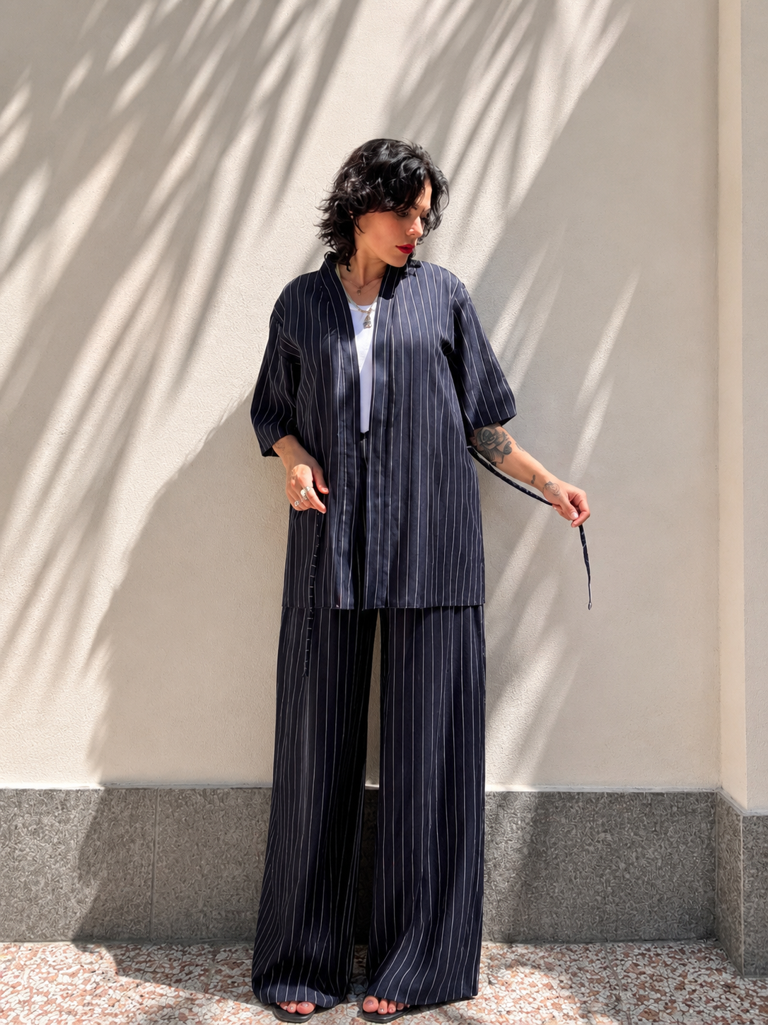 Coordinato Gessato Blu Navy