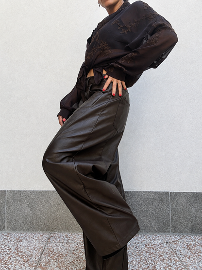 Pantalone Balloon ecopelle Marrone