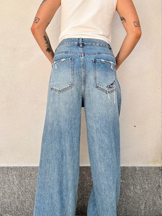 Jeans Wide Leg con strappo