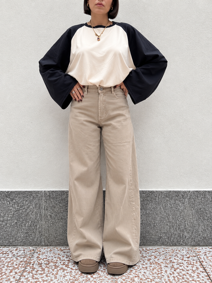 Jeans Wide Leg Beige