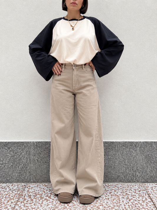 Jeans Wide Leg Beige