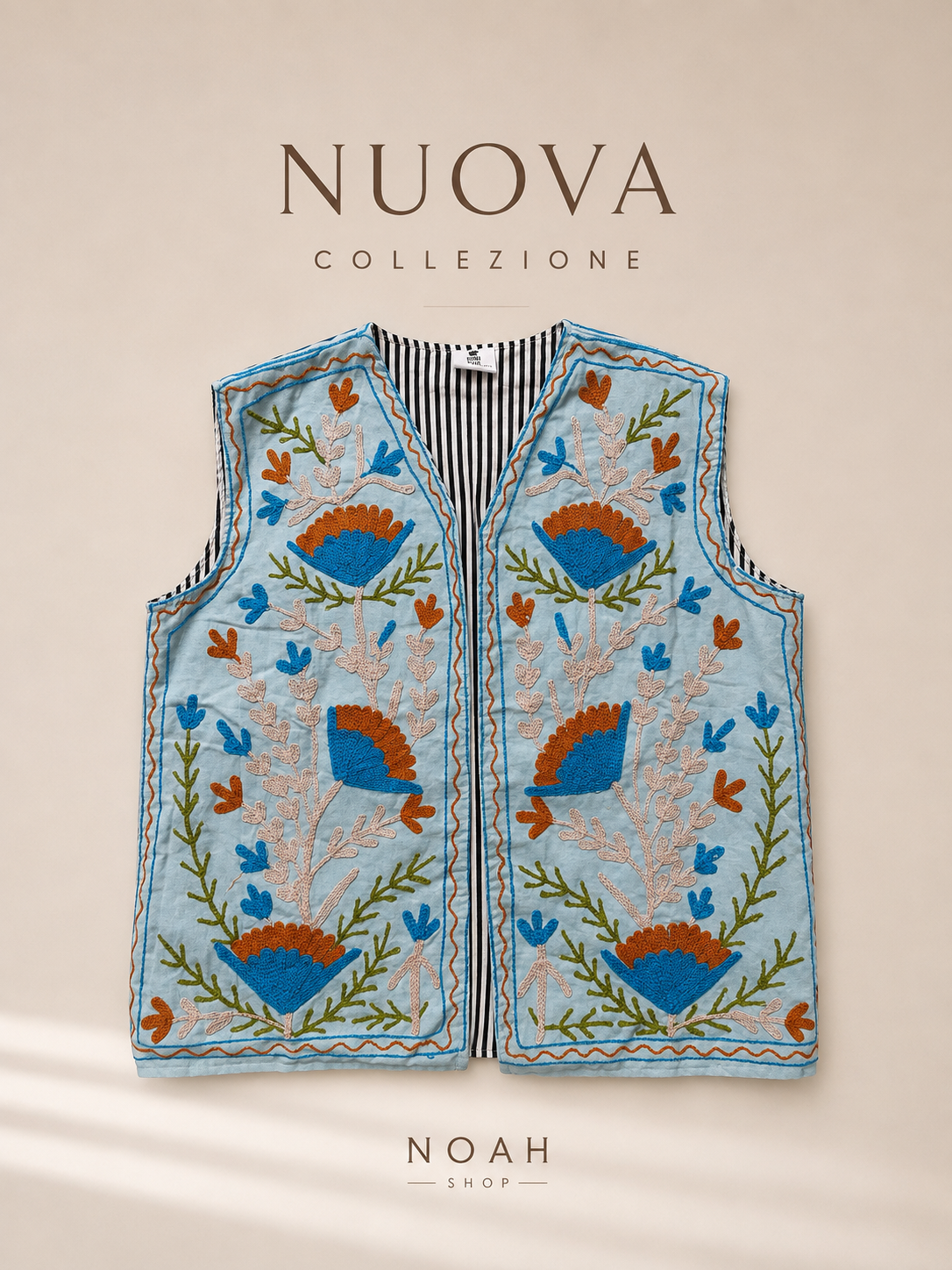 Gilet Ricami Azzurro&mattone