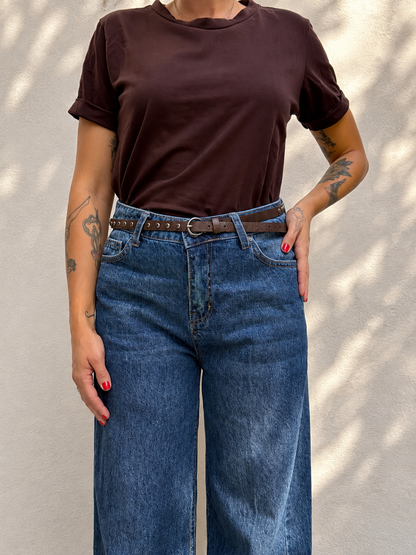 Denim palazzo con cinitura