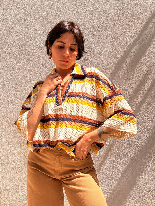 Maglia Macramé a righe marrone