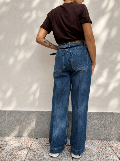 Denim palazzo con cinitura