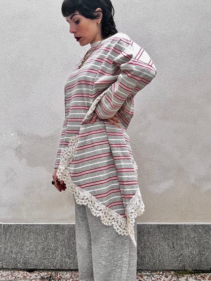 Maglia a righe con pizzo Grigio