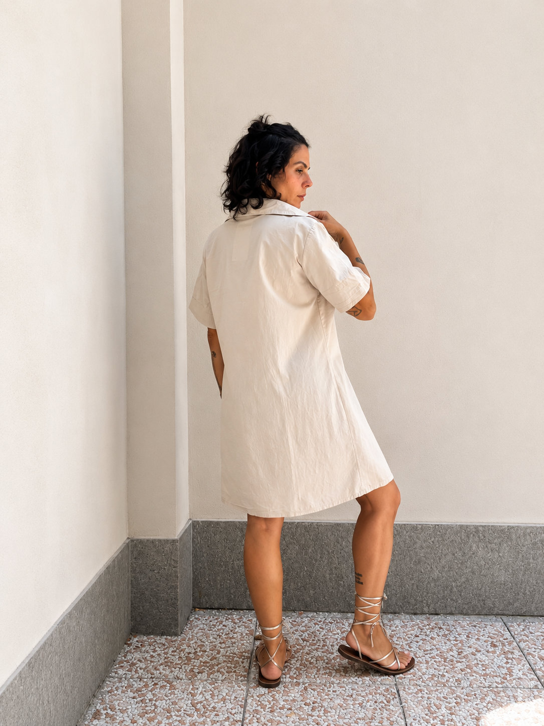 Abito Camicia Zip Crema