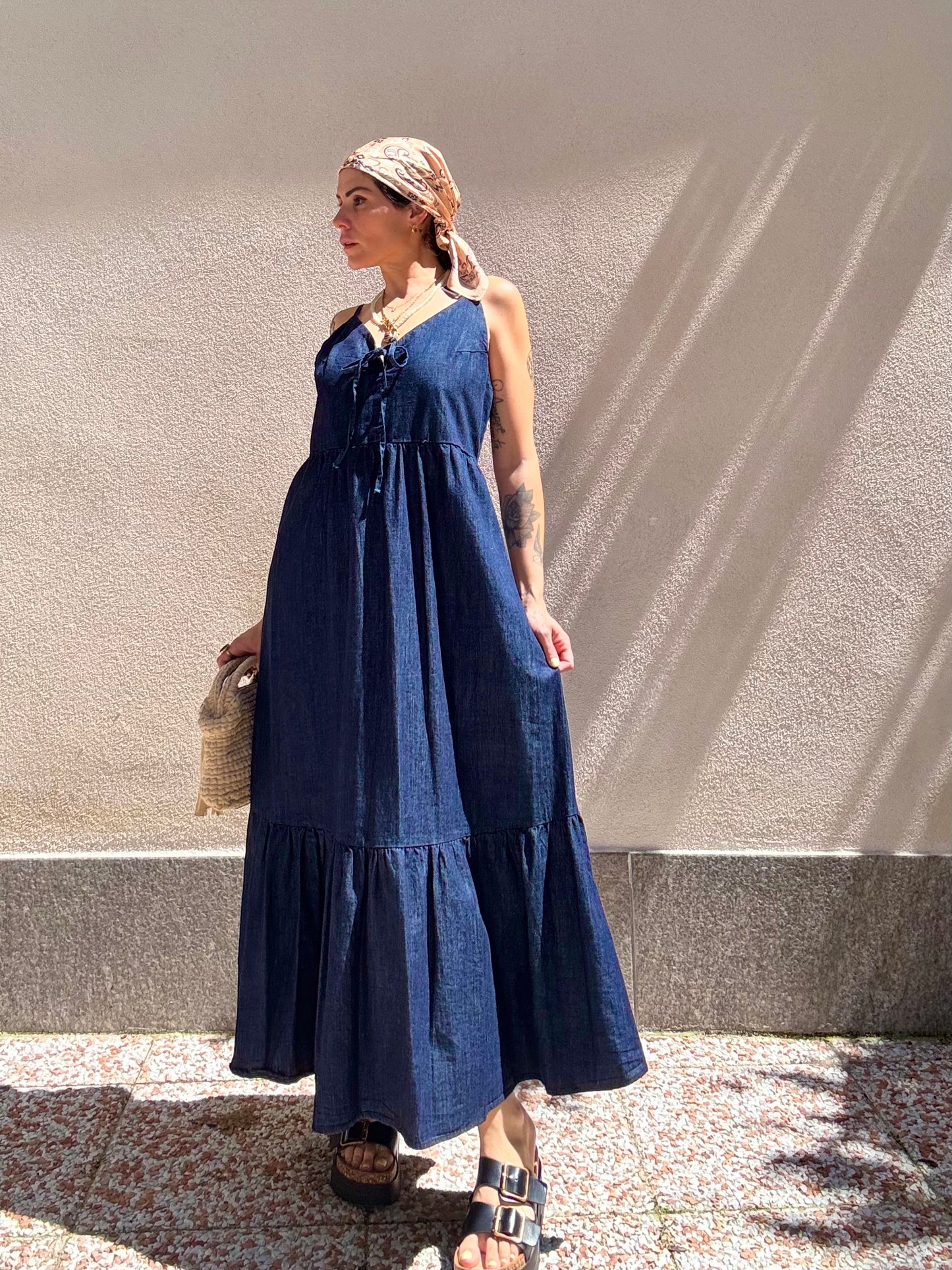 Abito Denim con fiocco