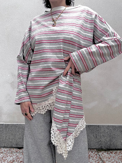 Maglia a righe con pizzo Grigio