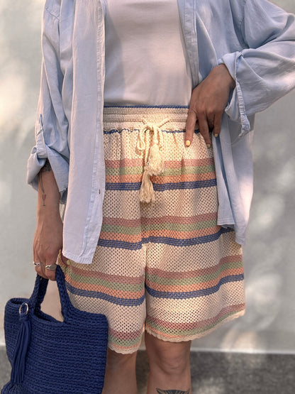 Bermuda Macramé a righe pastello