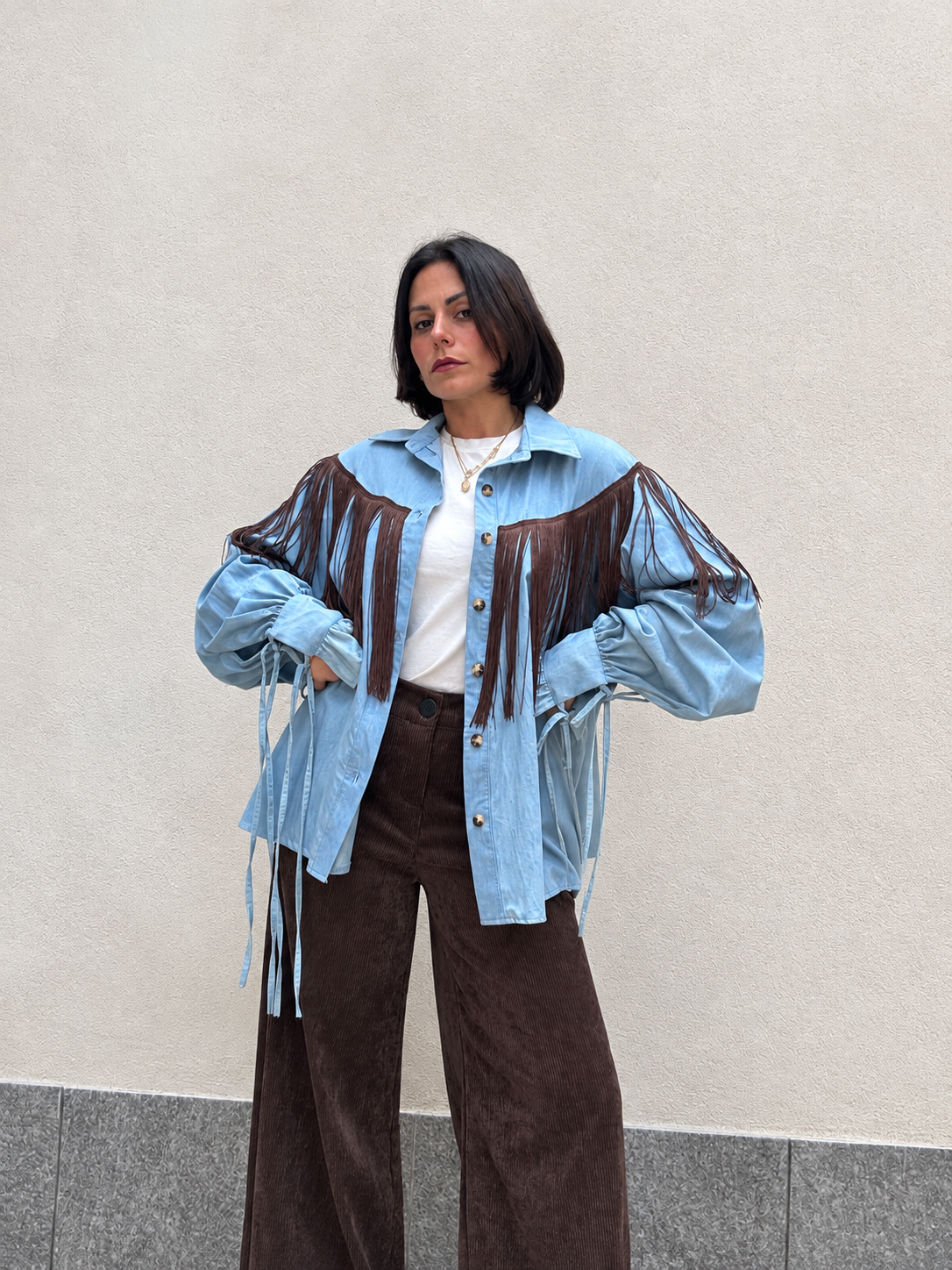 Camicia in cotone con frange