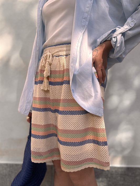 Bermuda Macramé a righe pastello