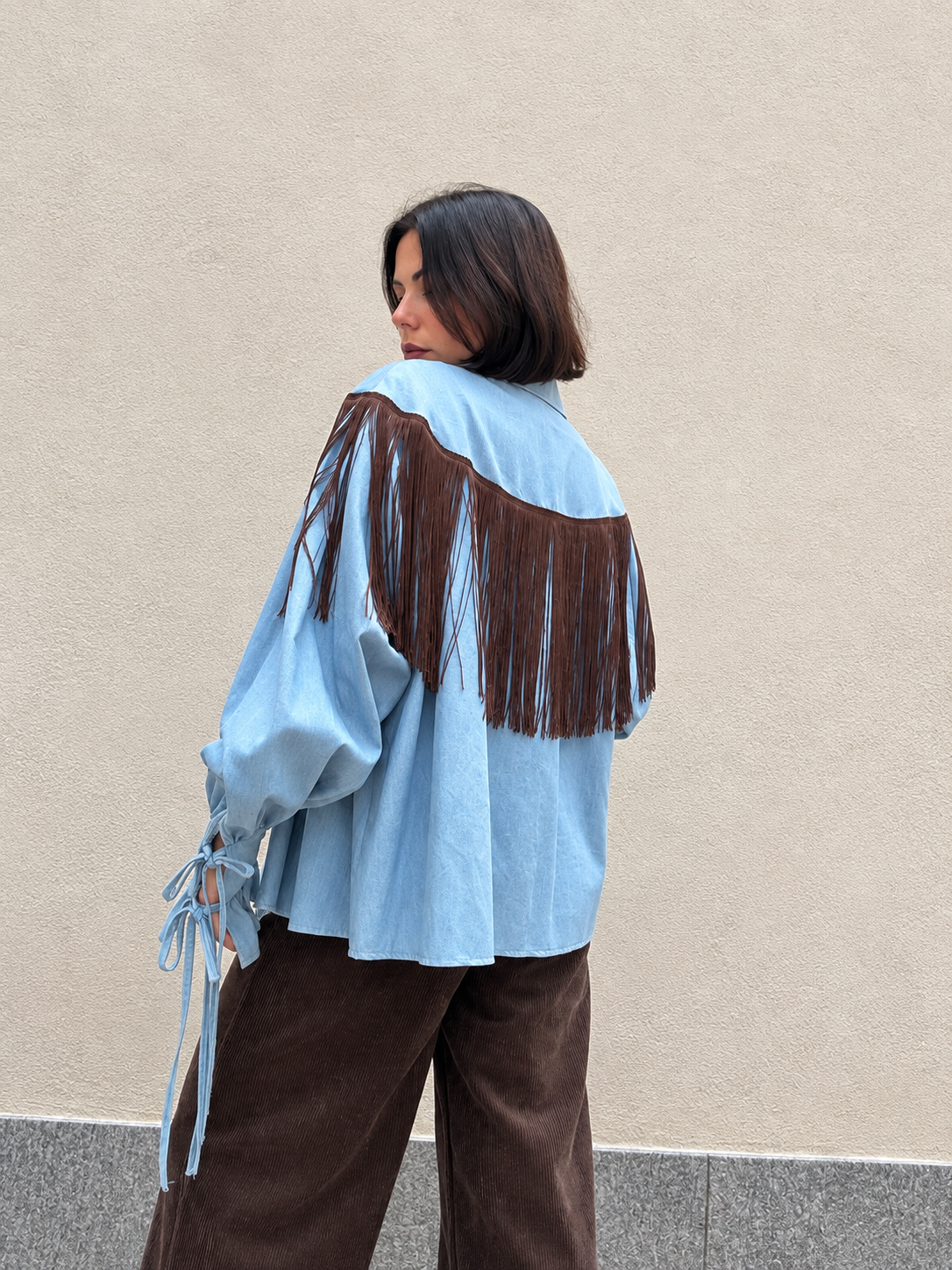 Camicia in cotone con frange